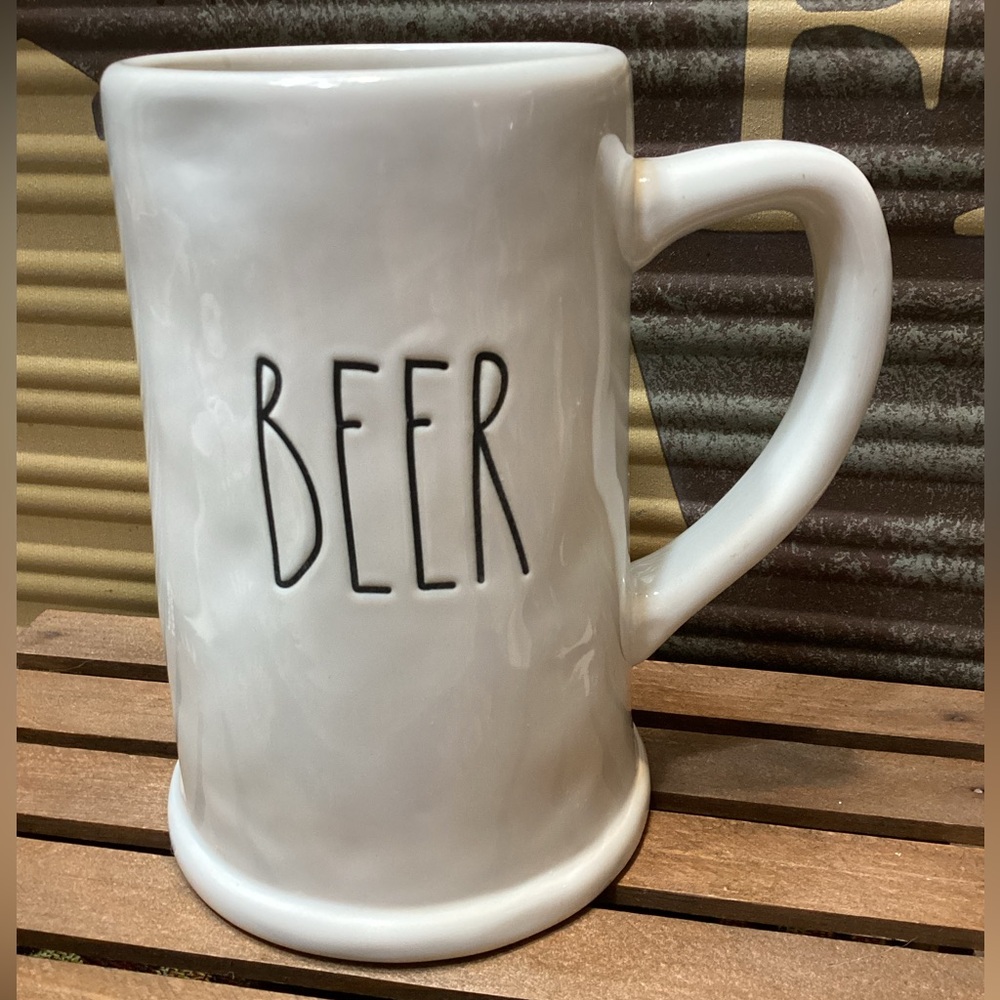 Rae Dunn Oversized White Ceramic "Beer" Mug Displayed Only